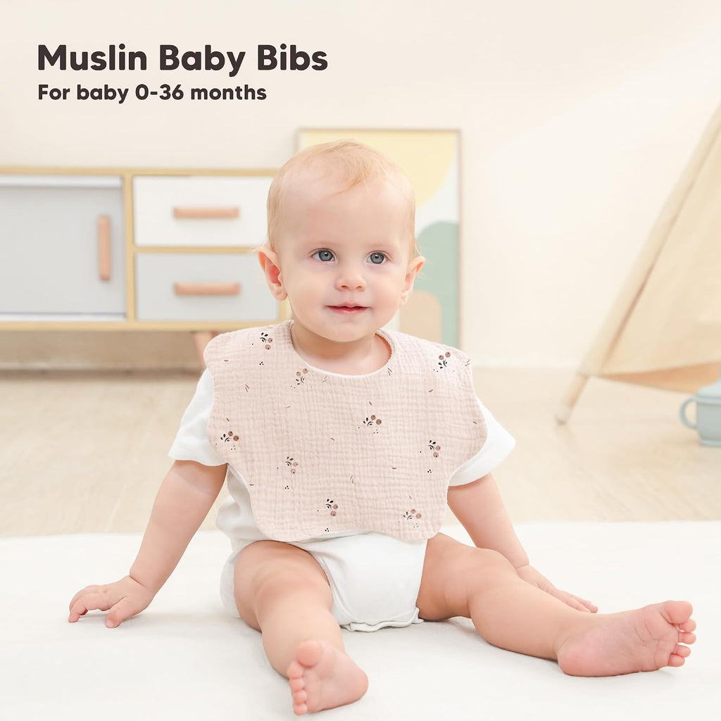 Bearmoss Baby Bibs for Drooling & Teething 8 Pack Muslin Cotton Bibs