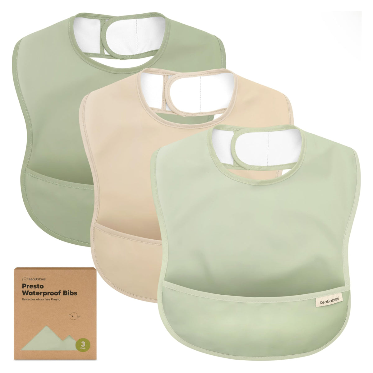 KeaBabies 3-Pack Waterproof Baby Bibs for Eating, Lightweight (Ocean)