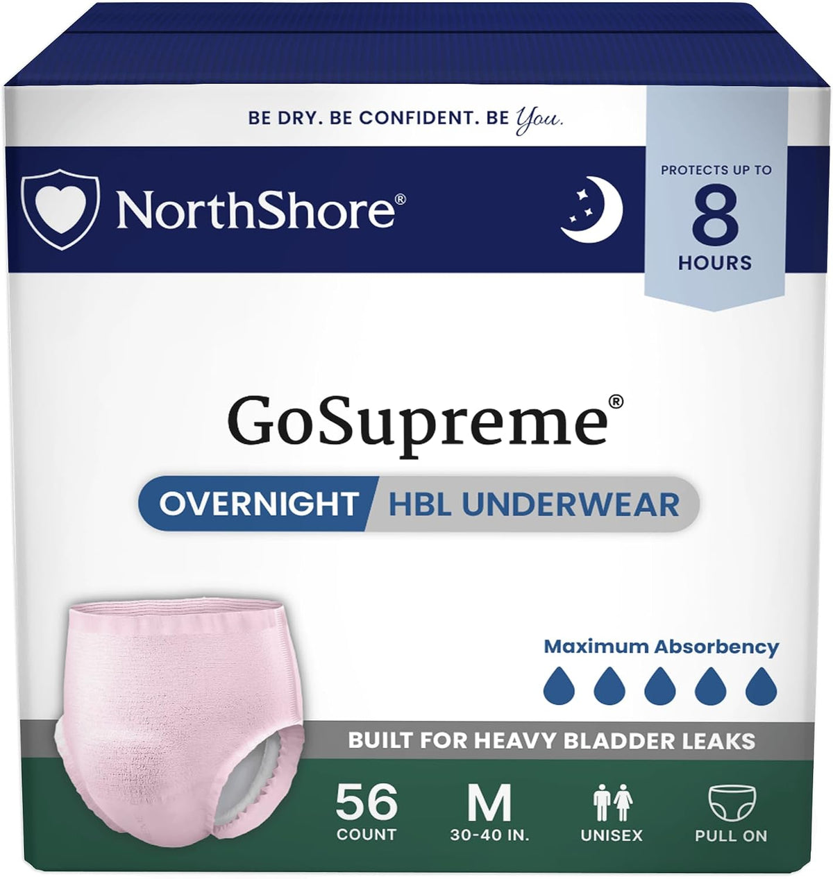 NorthShore GoSupreme 8-Hour Overnight Underwear, White, Large, 14 Count