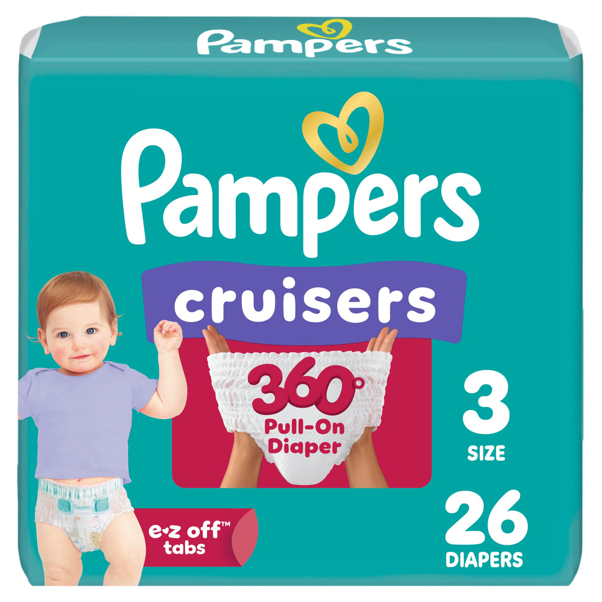 Pampers Diapers - Cruisers 360° - Size 7, 17 Count, up to 100% Leakproof Fit, Designed for Active Babies, Pull On Diaper