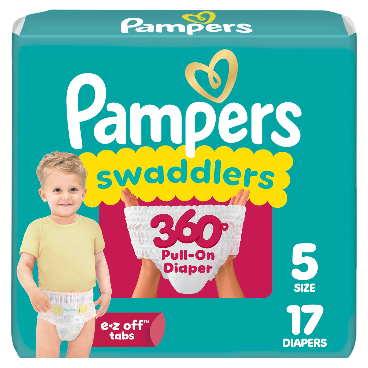 Pampers Diapers - Swaddlers 360° - Size 6, 72 Count, up to 100% Leakproof Comfy Dry Fit, Designed for Easy Changes, Pull On Baby Diaper