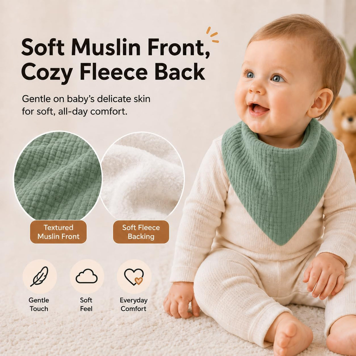 NISXABEBE Muslin Baby Bibs,Soft Triangular Baby Bandana Drool Bibs for Baby Boy Girl,Solid Colors Bib for Drooling Teething
