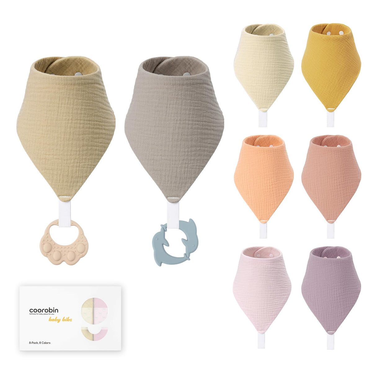 8-Pack Muslin Baby Bibs for Drooling and Teething