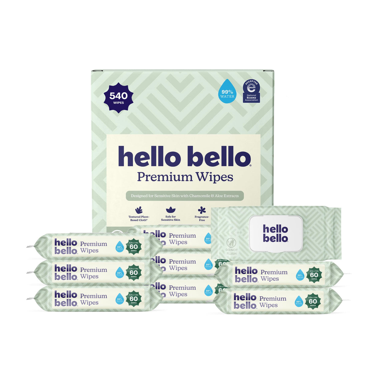 Hello Bello Premium Baby Wipes (Simply Sage) Fragrance-Free 18pk = 1080ct