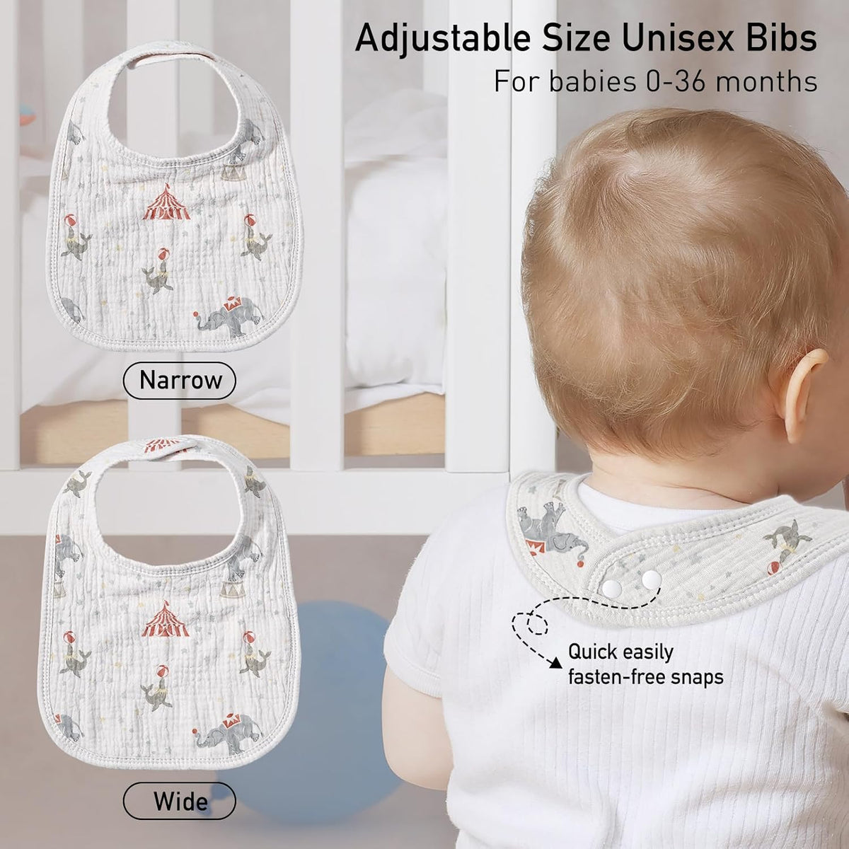 Muslin Bibs for Baby Boy, Adjustable Fit for Drooling and Teething Toddler