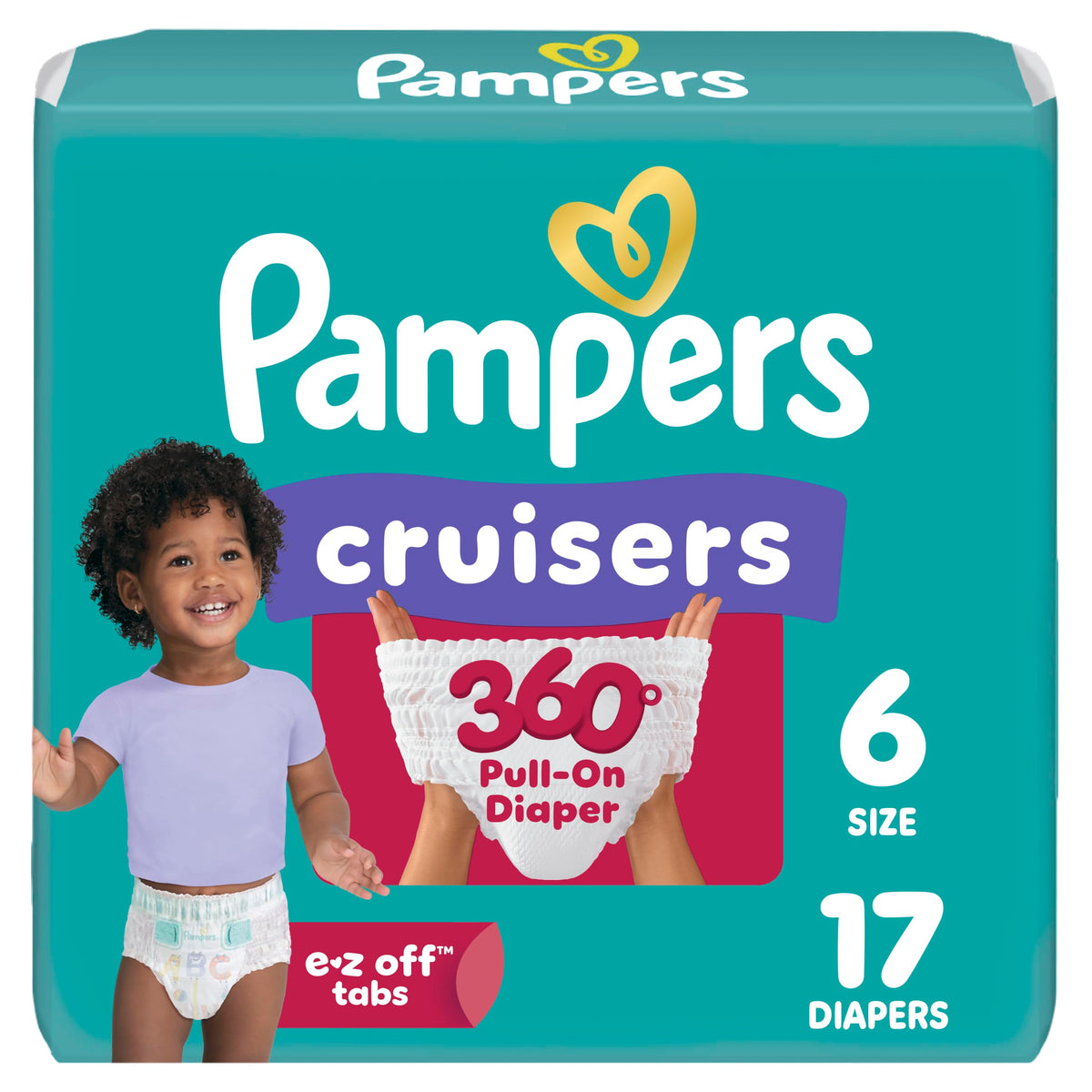 Pampers Diapers - Cruisers 360° - Size 7, 17 Count, up to 100% Leakproof Fit, Designed for Active Babies, Pull On Diaper