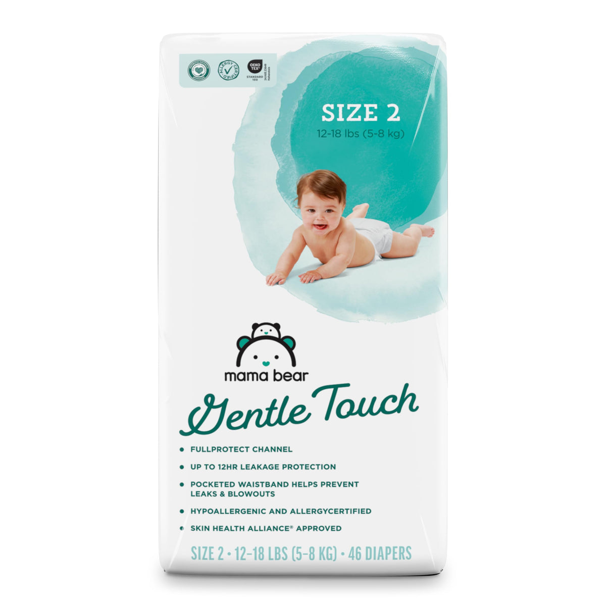 Amazon Brand - Mama Bear Gentle Touch Baby Diapers, Size 3, 42 Count, Wetness Indicator, Stretchy Waistband, Skin Health Alliance Approved