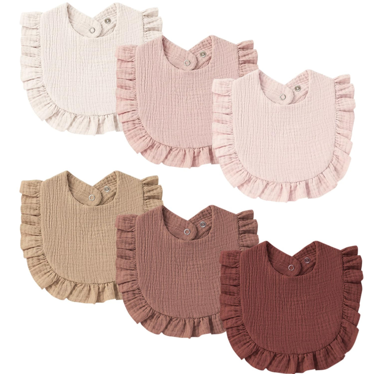 MairMore Muslin Baby Bibs, Ruffle Edge Drool Bibs, 6-Pack