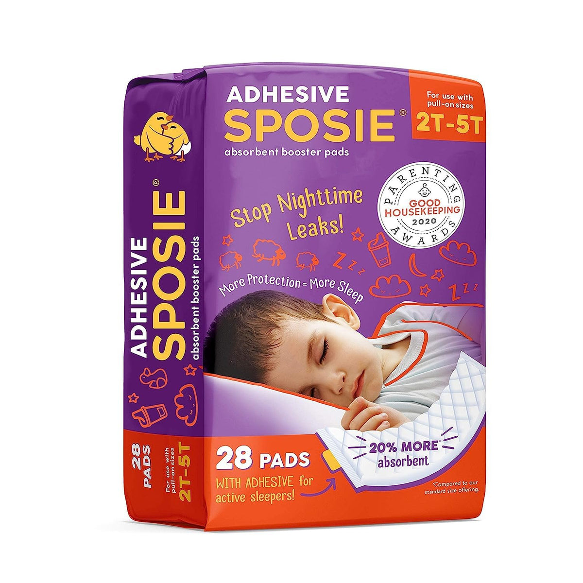 Sposie Overnight Diaper Booster Pads with Adhesive, Size 2T-5T, 84 Ct