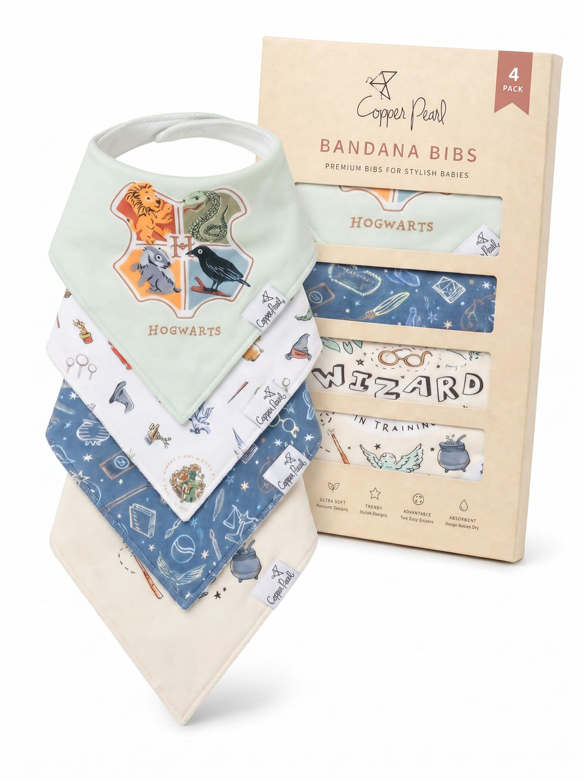 Copper Pearl Baby Bibs 4 Pack & 6 Pack, Bandana Drool Bibs for Baby Girl & Boy, Soft Cotton Bibs for Drooling and Teething