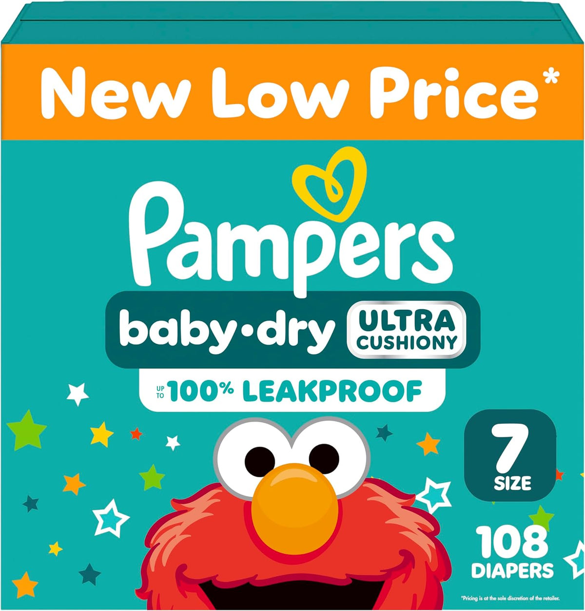 Pampers Baby Dry Ultra Cushiony Diapers, Size 7 (26-50 lbs), 108 Count, Up to 100% Leakproof