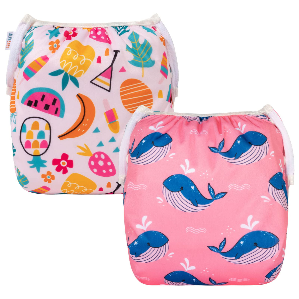ALVABABY 3pcs Swim Diapers Baby & Toddler Snap One Size Reusable Adjustable Baby Boy Large Fish&sea-Plant 3ZSWY02