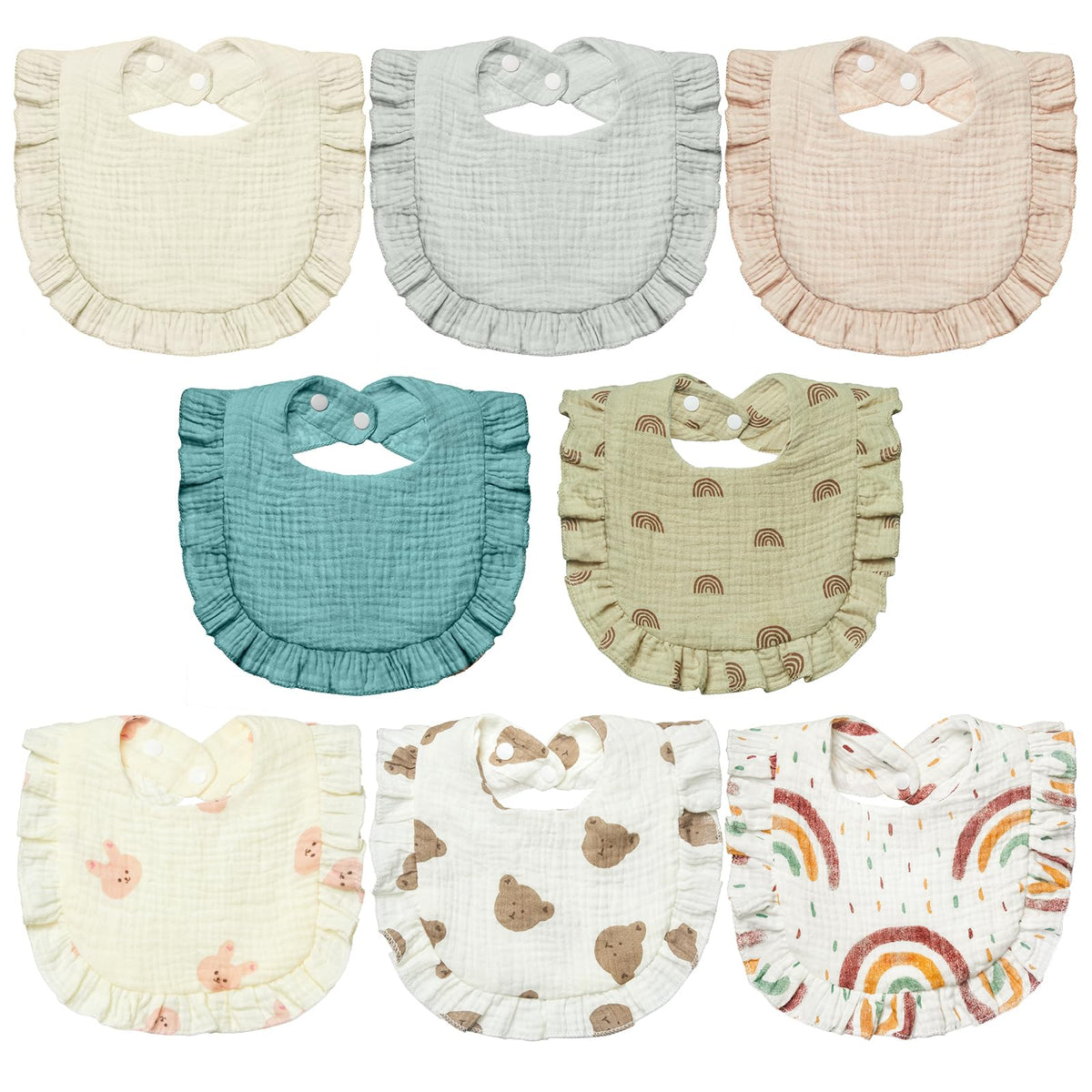 Lictin 8-Pack Muslin Baby Bibs - Bandana Drooling and Teething Bibs, Unisex Cotton