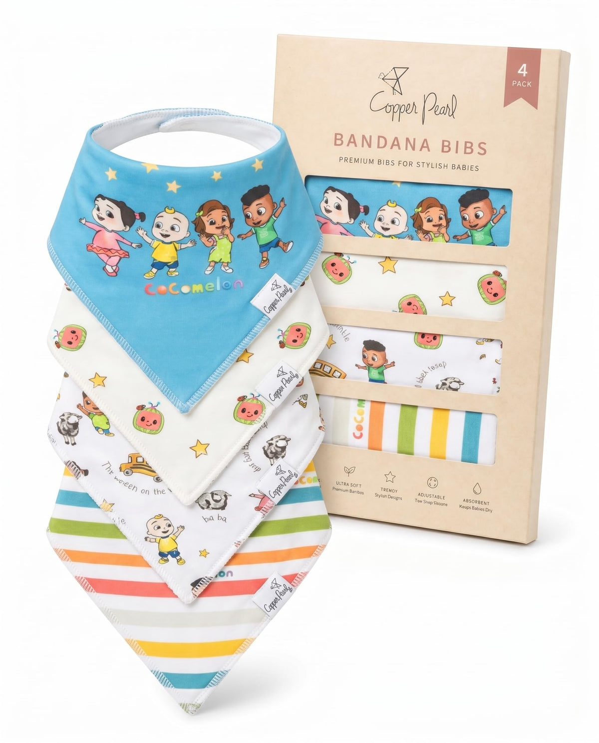 Copper Pearl Baby Bibs 4 Pack & 6 Pack, Bandana Drool Bibs for Baby Girl & Boy, Soft Cotton Bibs for Drooling and Teething