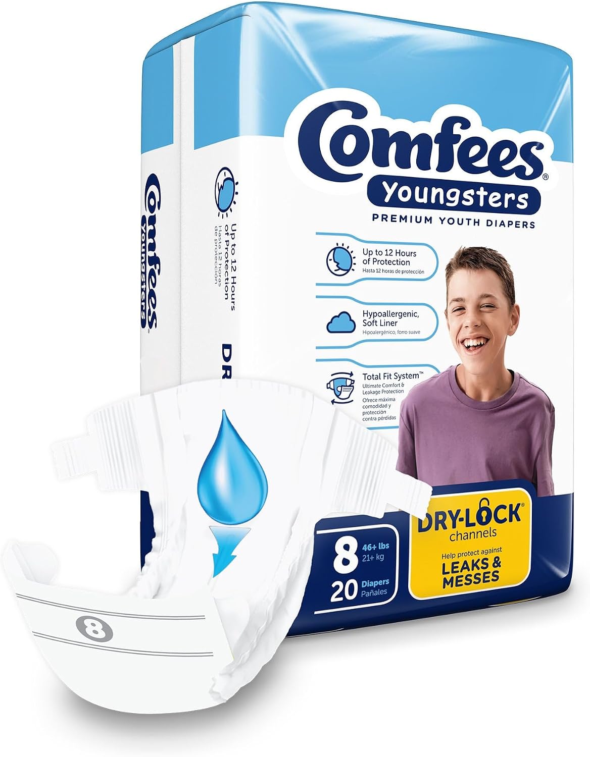 Comfees Youngsters Youth Incontinence Brief 8 Heavy Absorbency Contoured, CMF-8, 49, 80 Ct