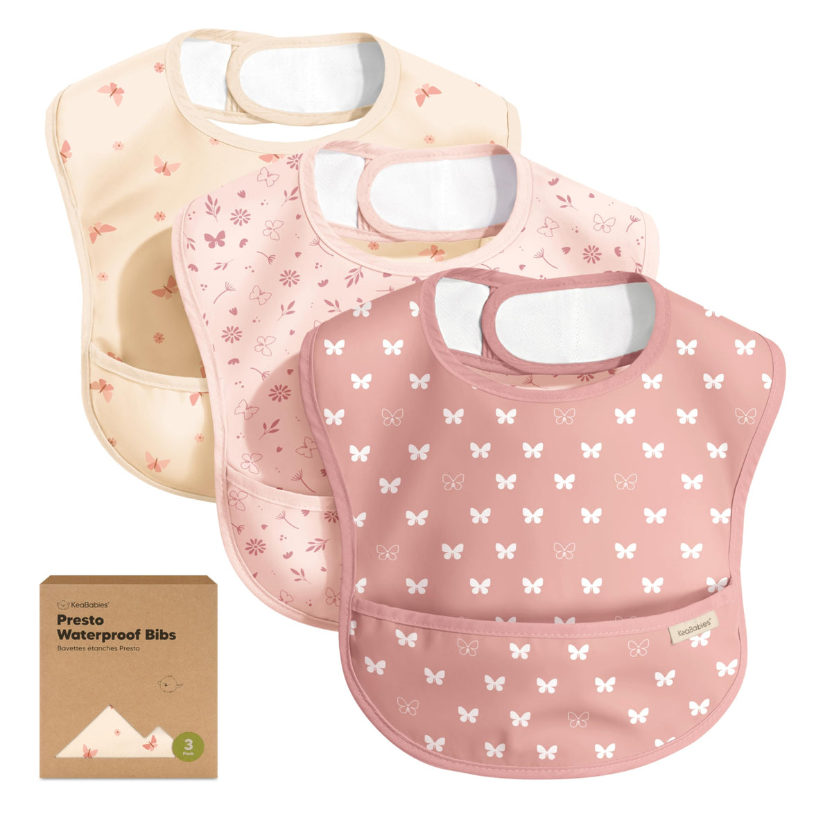 KeaBabies 3-Pack Waterproof Baby Bibs for Eating, Lightweight (Ocean)
