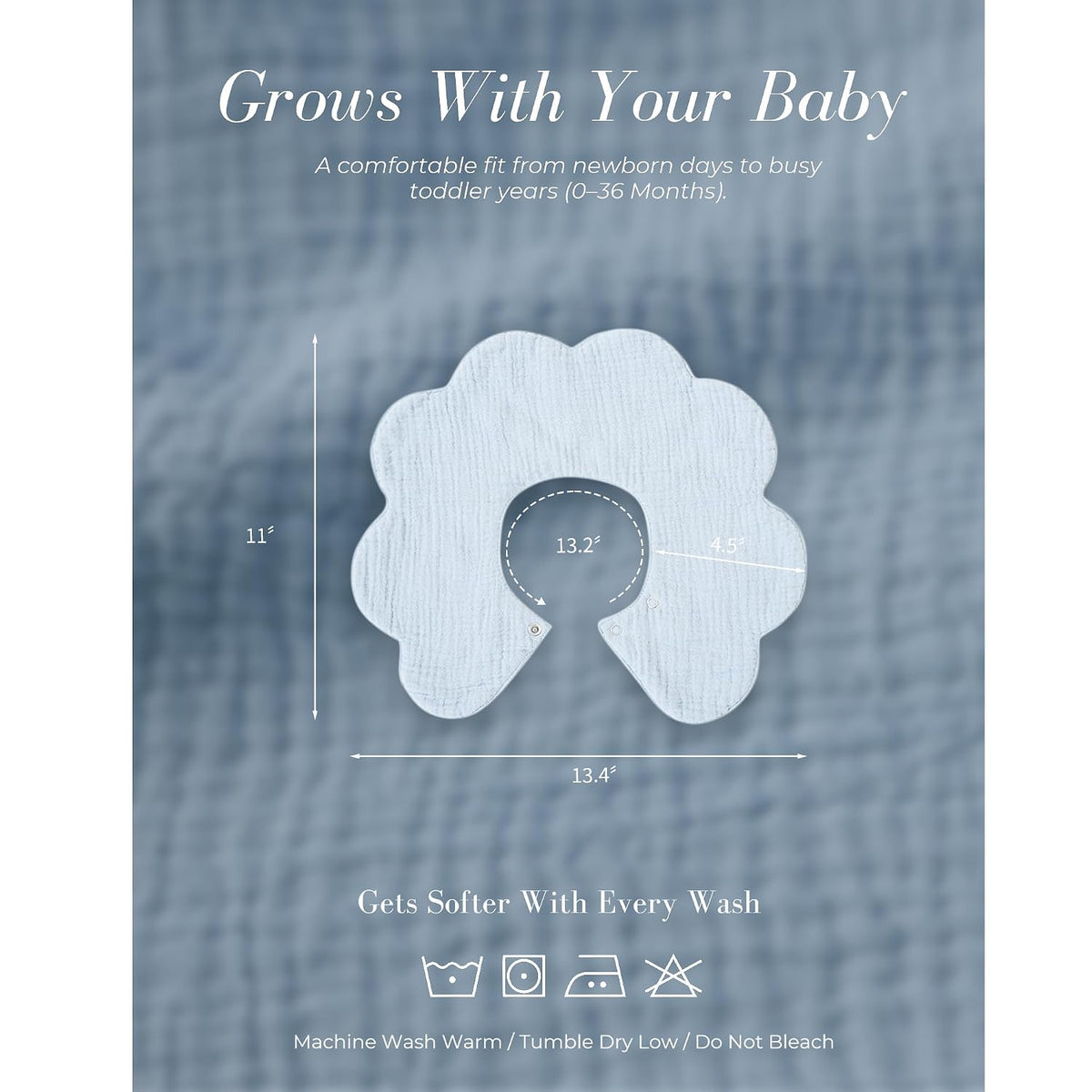 MairMore 6-Pack Muslin Baby Bibs, 360° Rotate Flower-Shaped Drool Bibs