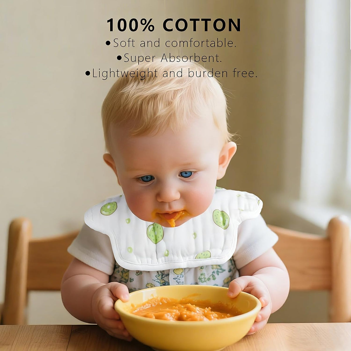 8-Pack 360° Rotate Organic Cotton Baby Bibs, Newborn Muslin Bibs For Teething And Drooling,Unisex Baby Bibs For Toddler, Adjustable With Snaps, Super Soft & Absorbent Baby Bibs For Boys And Girls.