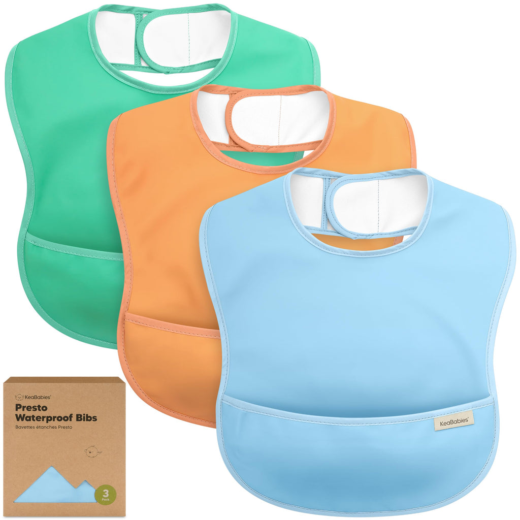 KeaBabies 3-Pack Waterproof Baby Bibs for Eating, Lightweight (Ocean)