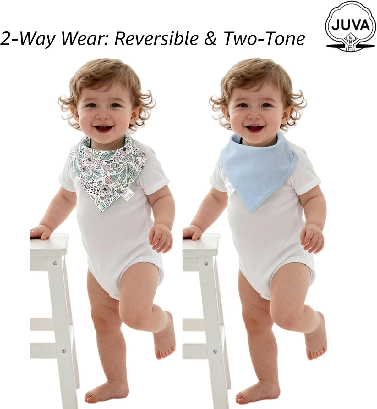 JUVA Baby Bandana Drool Bibs 6pk, Organic Cotton, Absorbent & Reversible