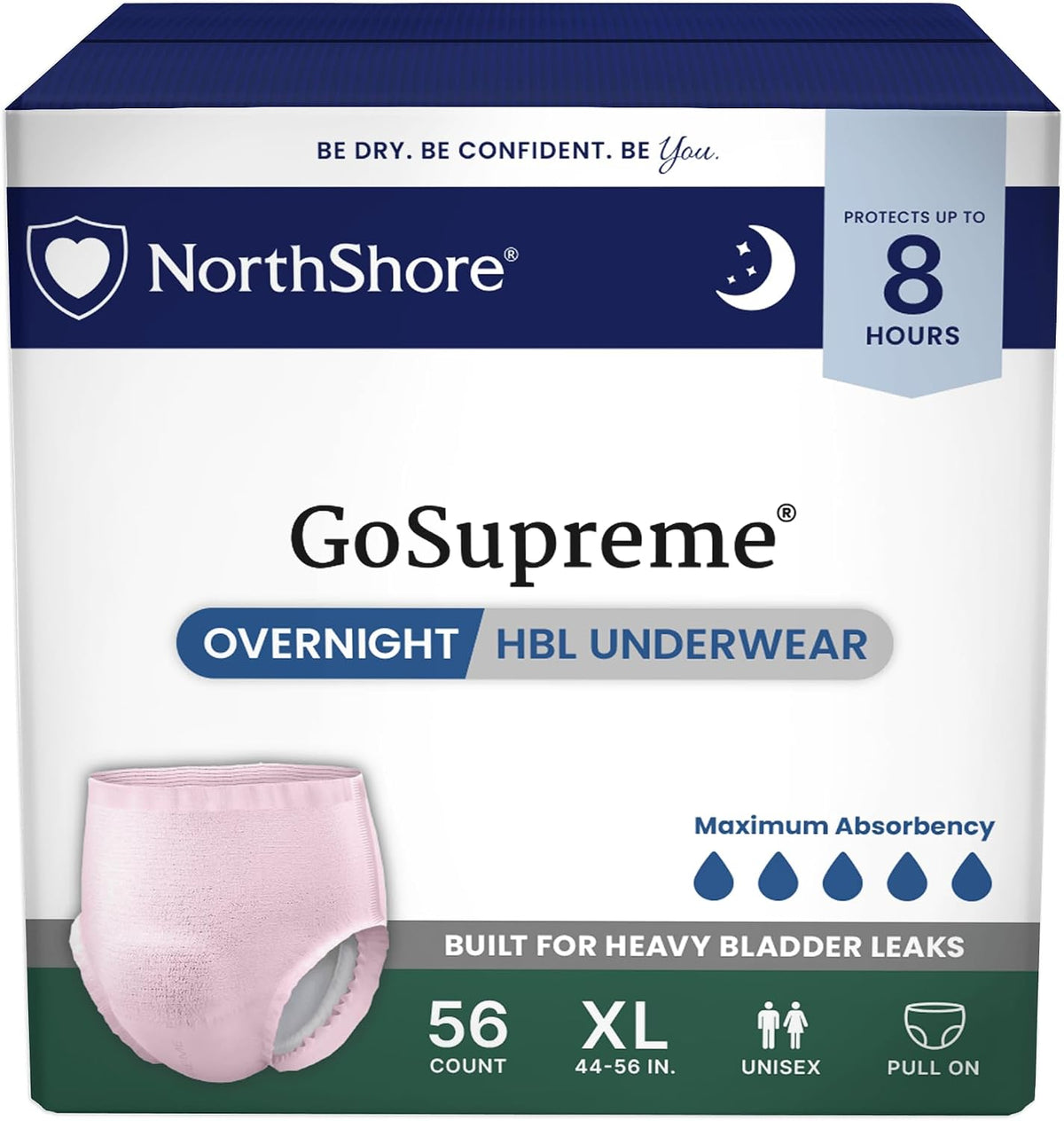 NorthShore GoSupreme 8-Hour Overnight Underwear, White, Large, 14 Count