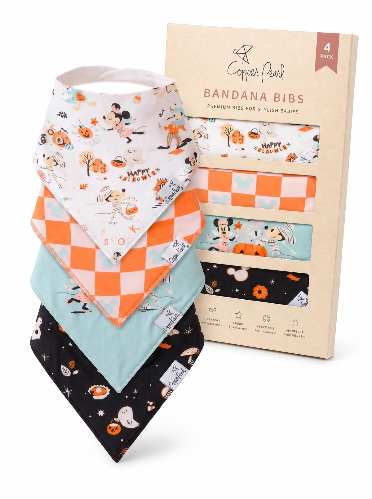 Copper Pearl Baby Bibs 4 Pack & 6 Pack, Bandana Drool Bibs for Baby Girl & Boy, Soft Cotton Bibs for Drooling and Teething