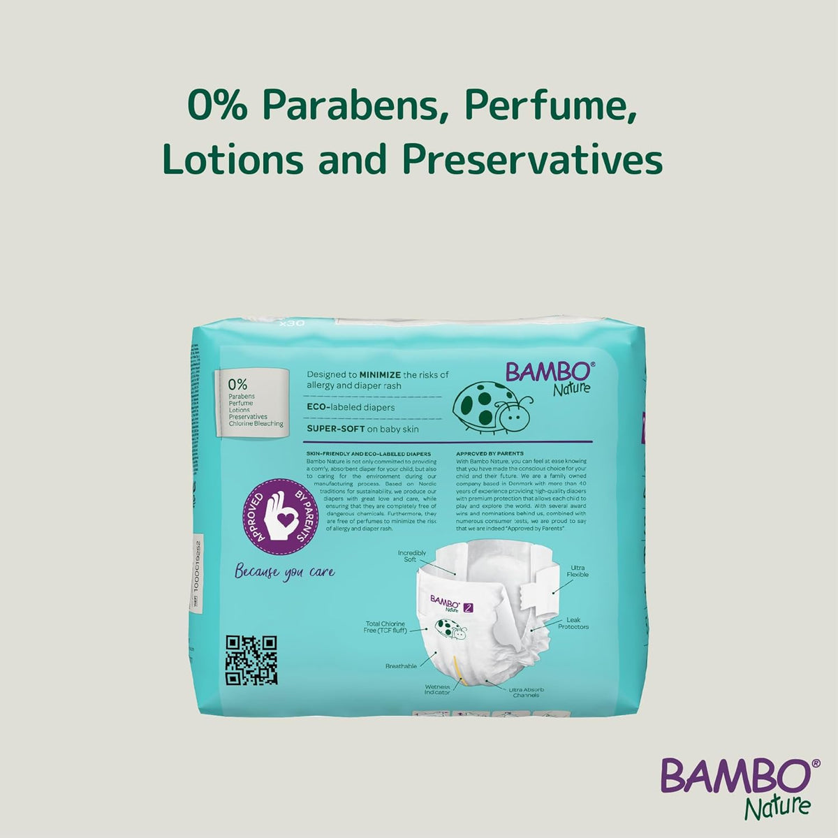 Bambo Nature Hypoallergenic Baby Diapers, Eco-Labeled Diapers, Enhanced Leakage Protection, Totally Chlorine-Free, Skin Friendly, and Super Absorbent - Size 2 (30 Count)