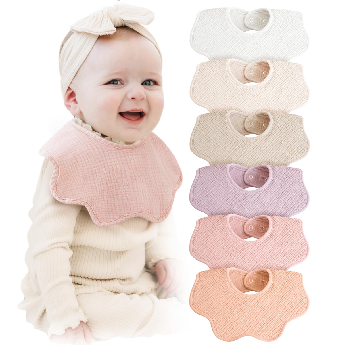 Konssy 6-Pack Muslin Baby Bandana Bibs, Drool Bibs for Girls & Boys