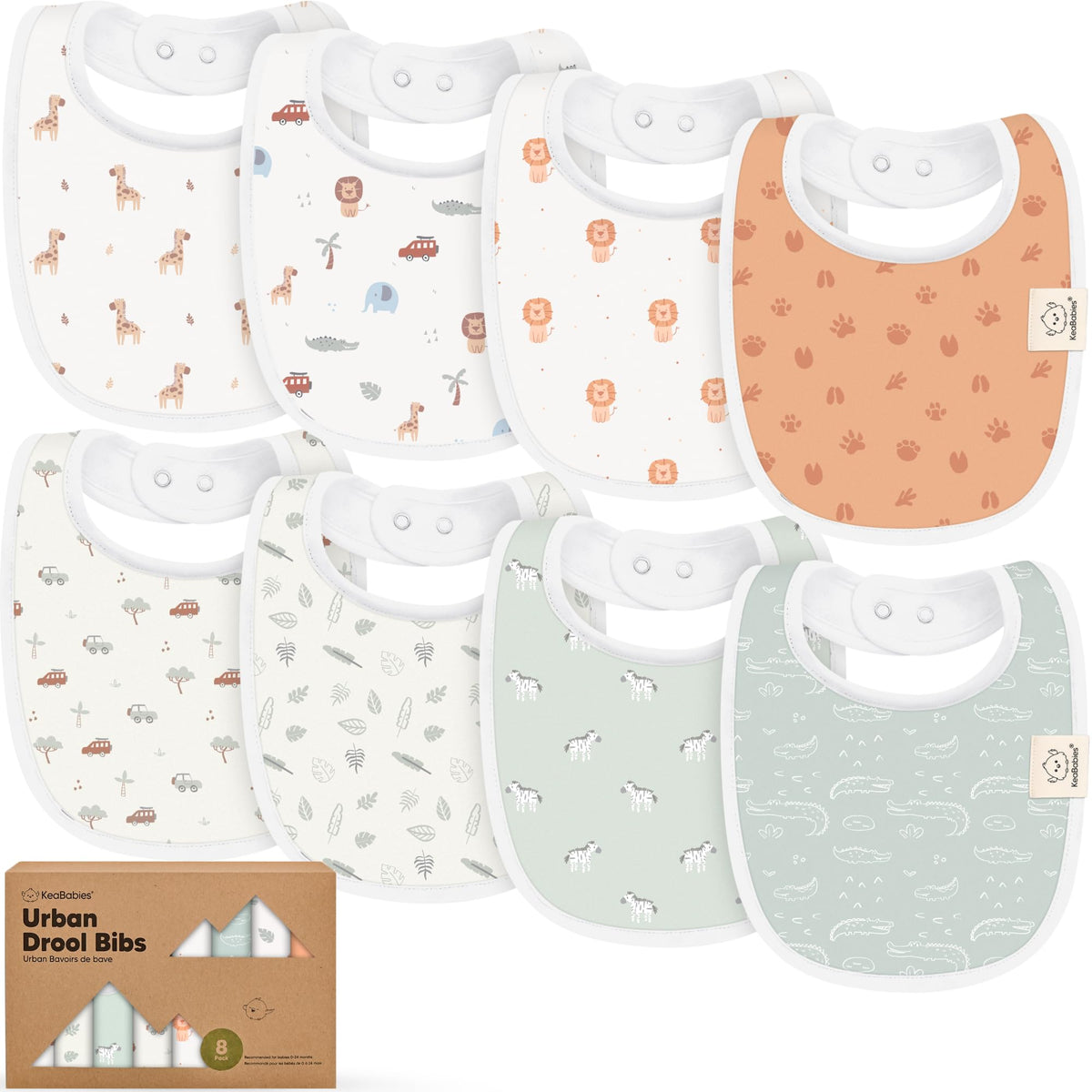 KeaBabies 8-Pack Organic Baby Bibs for Drooling and Teething (Sweet Charm)