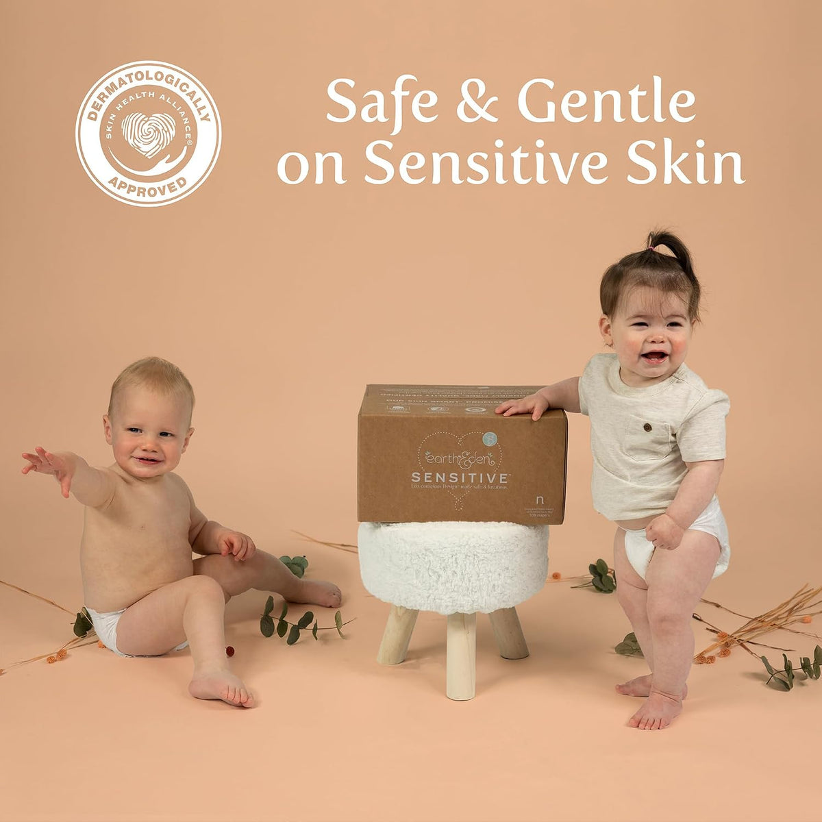 Earth & Eden Sensitive Baby Diapers, Size 1, No Harsh Chemicals, 176 ct