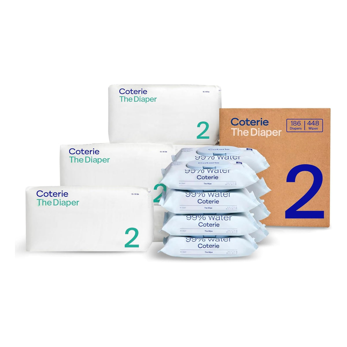 Coterie Baby Wipes + Diapers Kit, Size NB & Size 1 Diapers, 8-Pack Wipes
