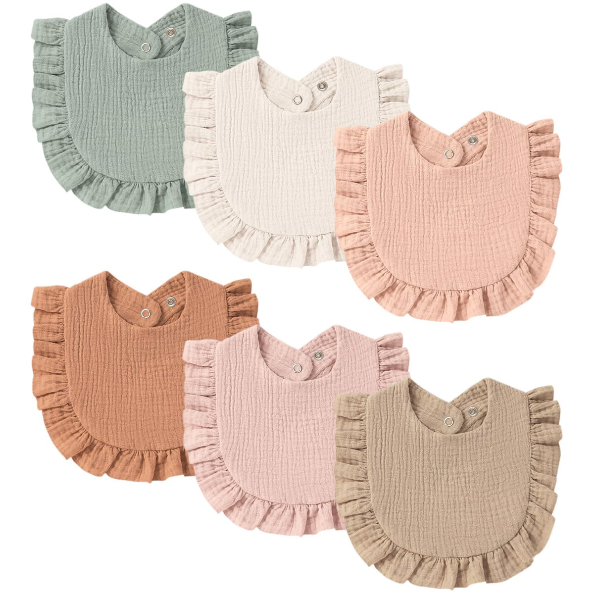 MairMore Muslin Baby Bibs, Ruffle Edge Drool Bibs, 6-Pack