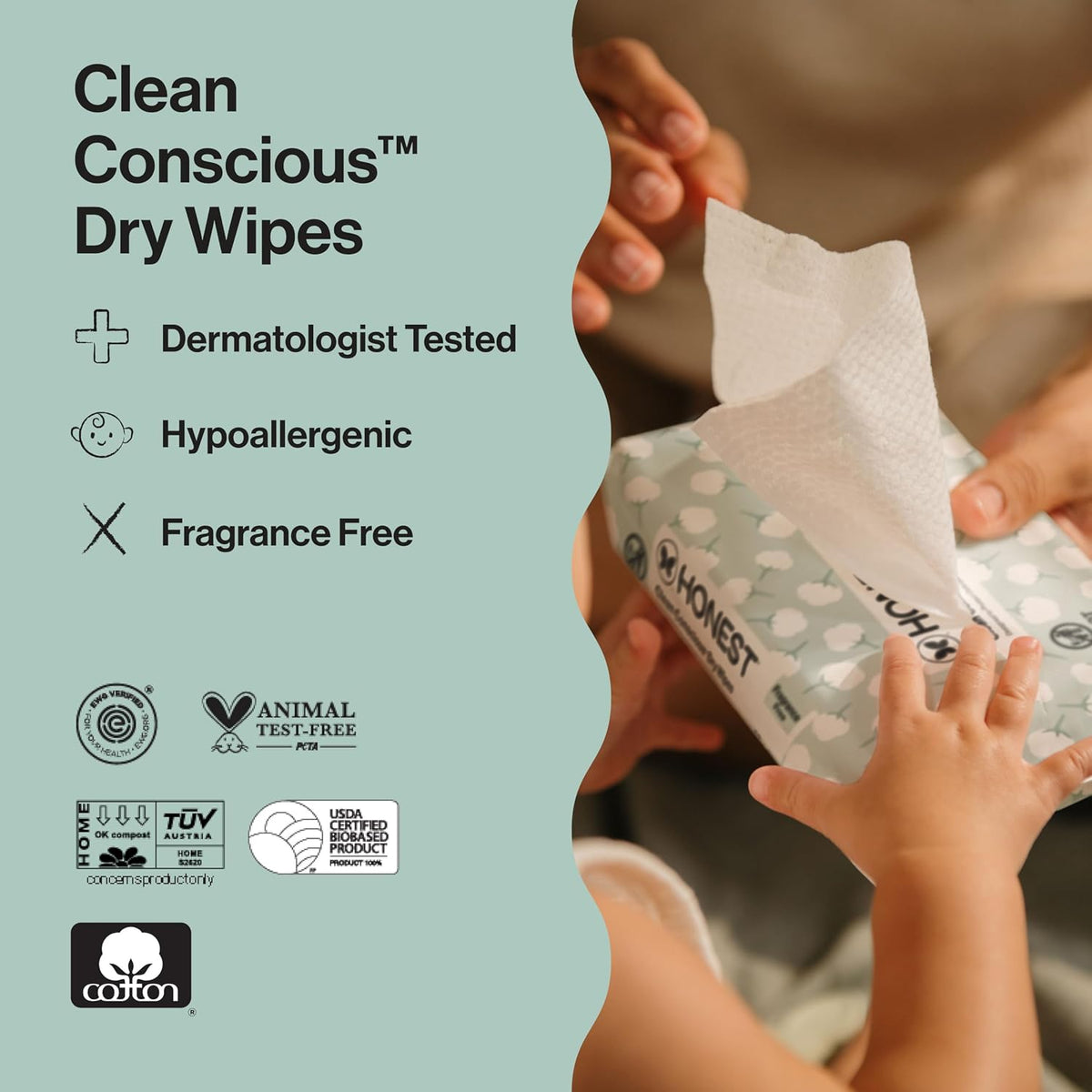 The Honest Company 100% Pure Organic Cotton Dry Wipes, 192 Count