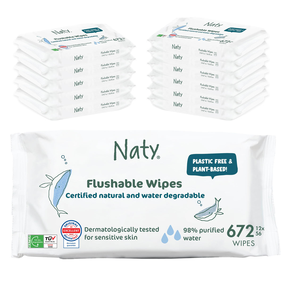 Naty Flushable Baby Wipes for Sensitive Skin, 168 Count (3 Packs)