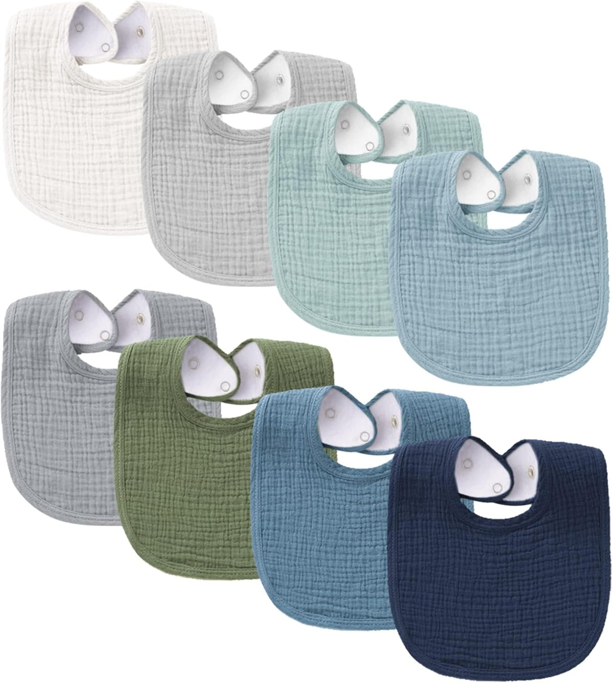 Konssy 8-Pack Muslin Baby Bibs, Adjustable Fit for Drooling and Teething