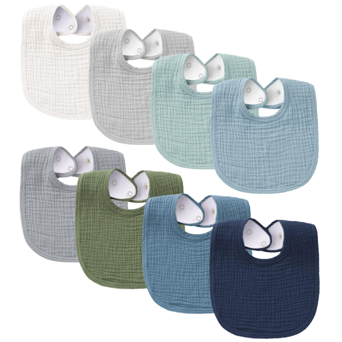Konssy 8-Pack Muslin Baby Bibs, Adjustable Fit for Drooling and Teething