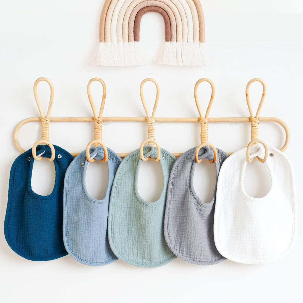 Konssy 8-Pack Muslin Baby Bibs, Adjustable Fit for Drooling and Teething