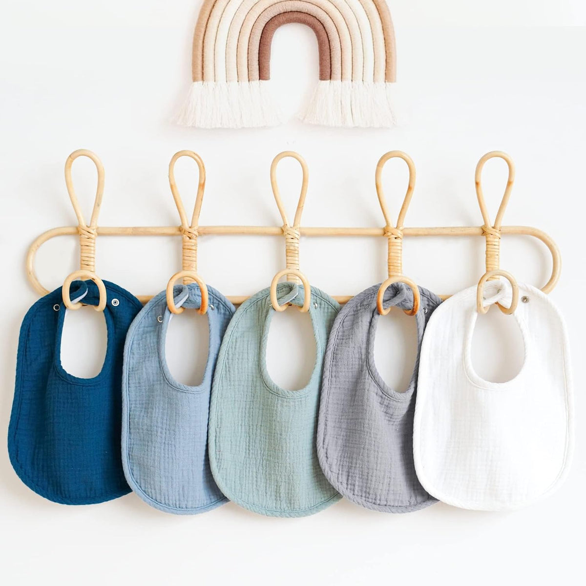 Konssy 8-Pack Muslin Baby Bibs, Adjustable Fit for Drooling and Teething