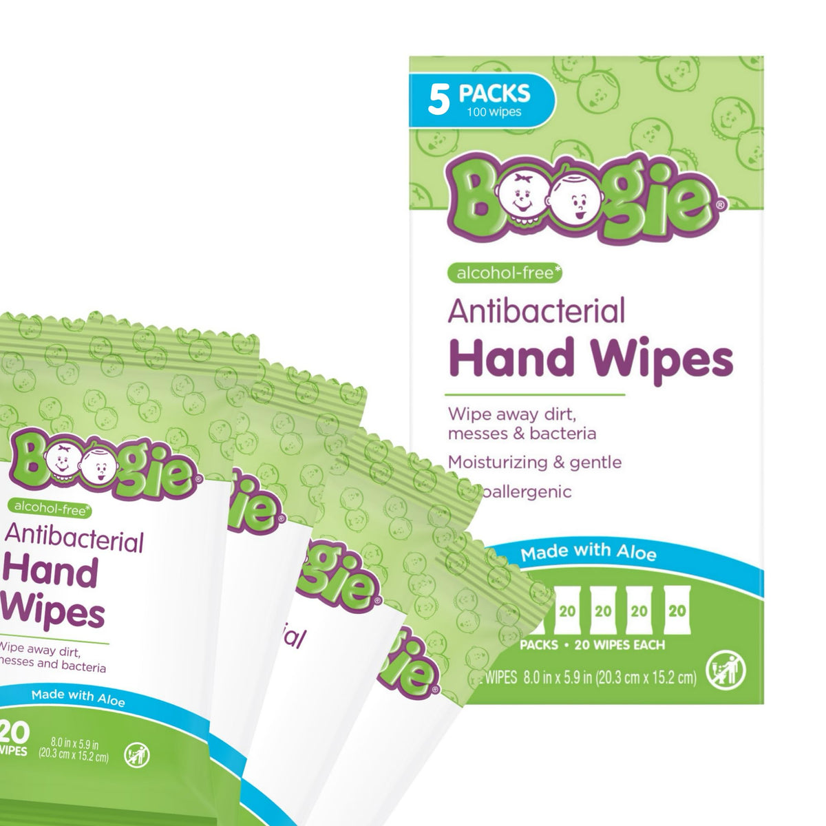 Boogie Antibacterial Hand Wipes - 100 Count