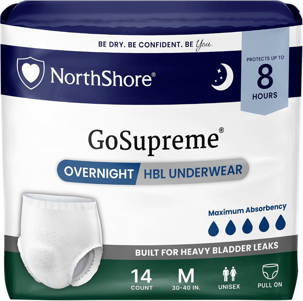 NorthShore GoSupreme 8-Hour Overnight Underwear, White, Large, 14 Count
