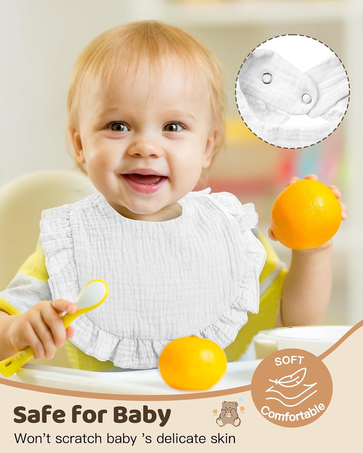 Lictin 8-Pack Muslin Baby Bibs - Bandana Drooling and Teething Bibs, Unisex Cotton