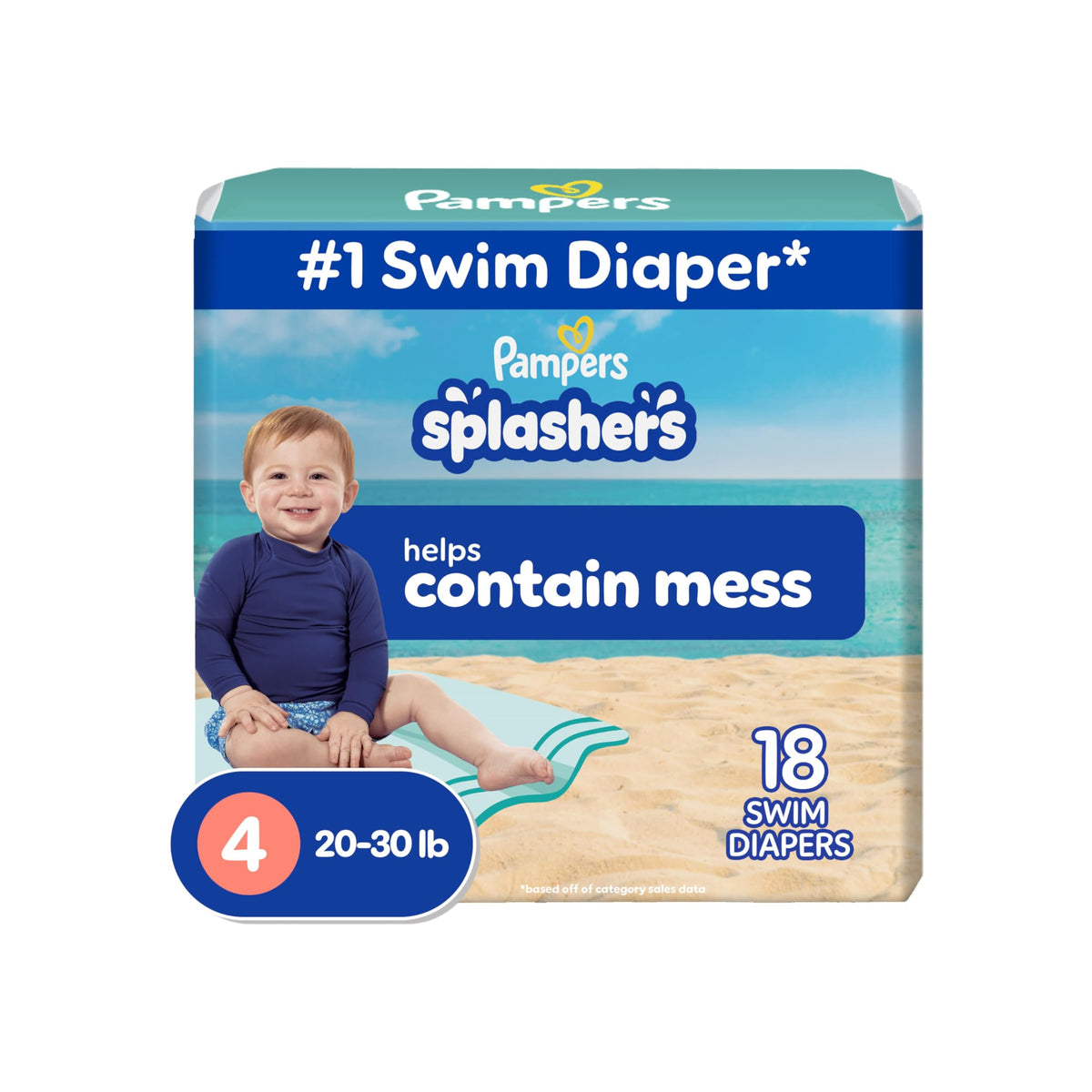 Pampers Splashers Swim Diapers, Size 4, 18 Count, Disposable Swim Diapers, Contains Mess, No Swell