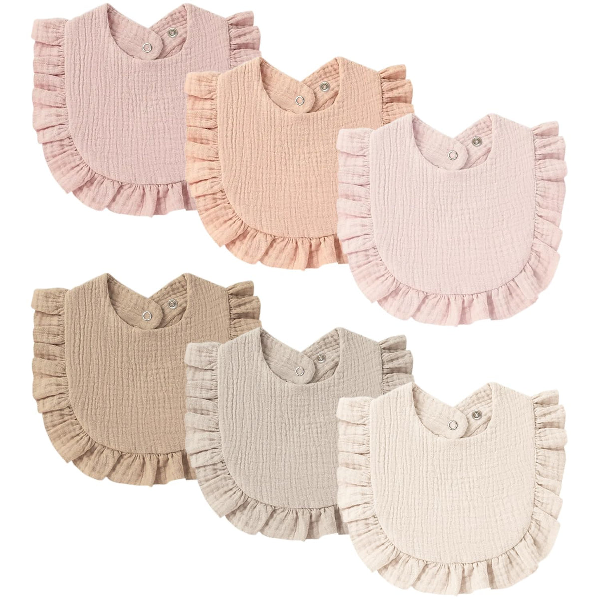 MairMore Muslin Baby Bibs, Ruffle Edge Drool Bibs, 6-Pack
