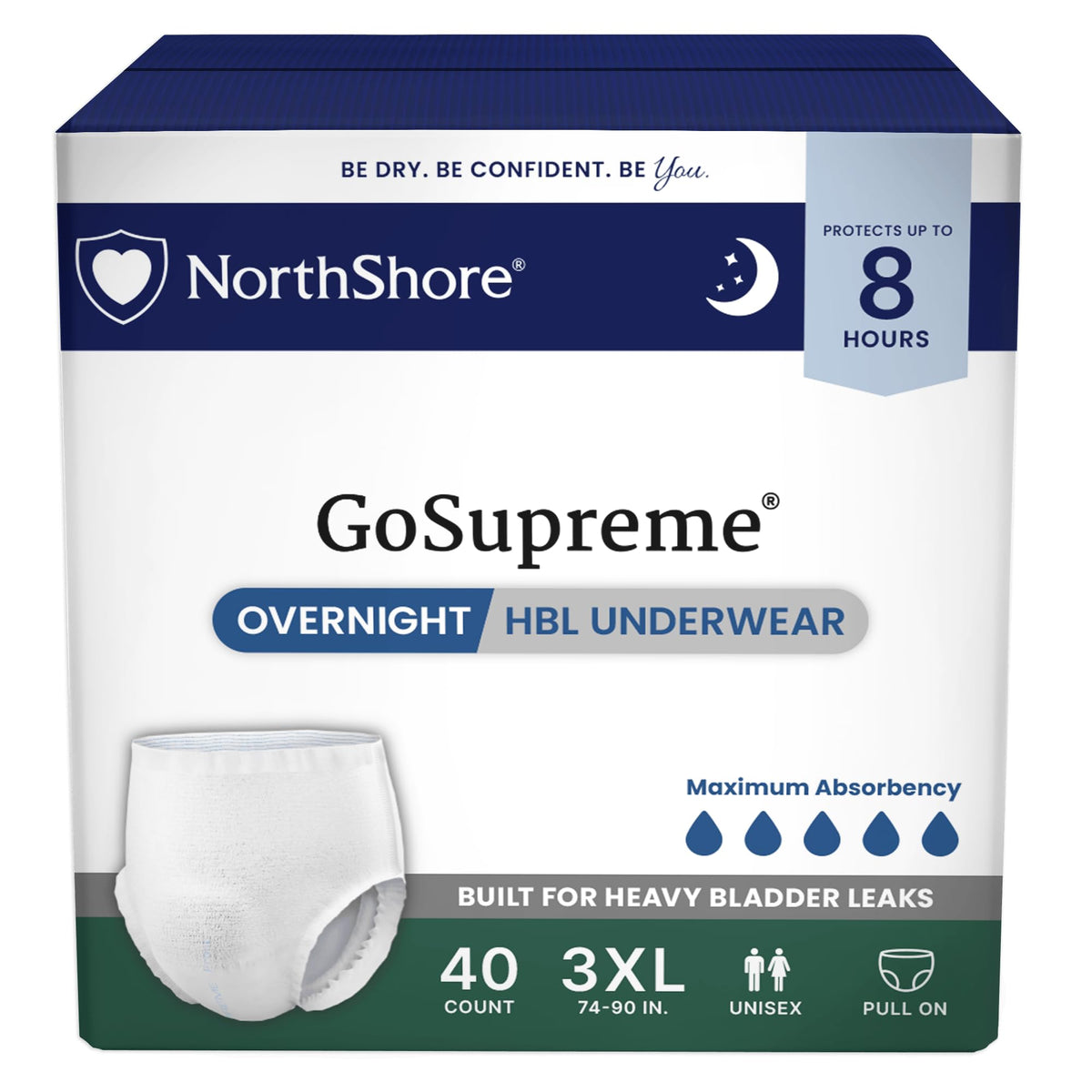 NorthShore GoSupreme 8-Hour Overnight Underwear, White, Large, 14 Count