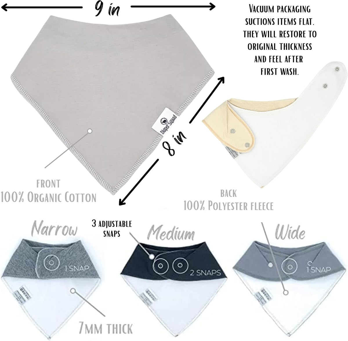 Diaper Squad 10-Pack Organic Cotton Baby Bibs for Baby Boy, Girl