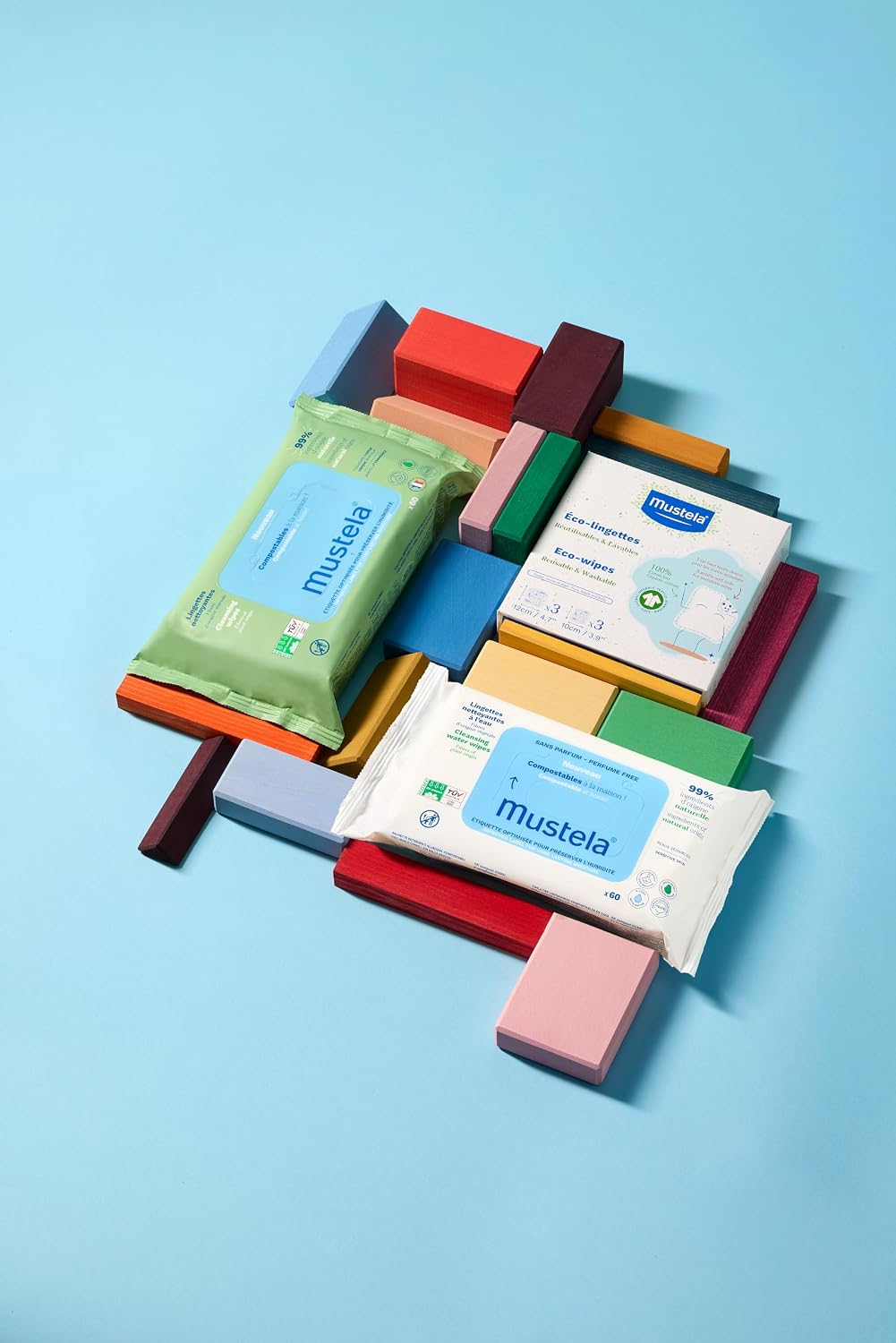 Mustela Baby Home Compostable Cleansing Wipes - For Face, Body & Diaper Area - 99% ingredients of natural origin & plant-based fibers - For all skin types - Fragrance Free Version & Various Sizes