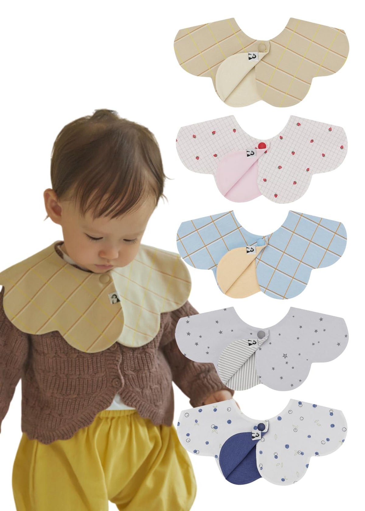 Konny Baby Bib 3/5/7-Pack Set, 360 ° Rotate, Soft and Absorbent Drooling for Toddler Boys Girls Baby Essentials