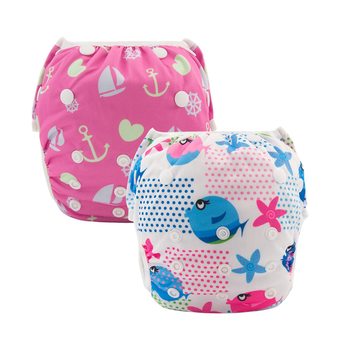 ALVABABY 3pcs Swim Diapers Baby & Toddler Snap One Size Reusable Adjustable Baby Boy Large Fish&sea-Plant 3ZSWY02