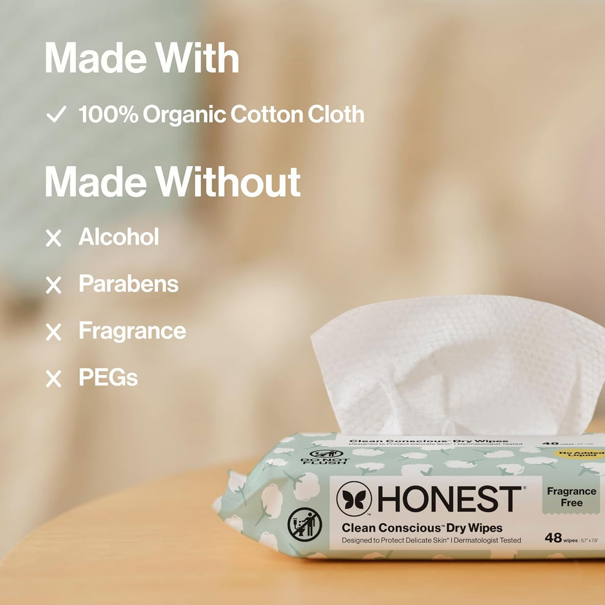 The Honest Company 100% Pure Organic Cotton Dry Wipes, 192 Count