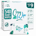 Baby Wipes, 99.9% Water Based Unscented Diaper Wipes for Sensitive Newborn Skin, Plant-Based, Plastic-Free, 9 Packs, 540 Count
